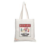 Coralgraph Inc TB970 Beware of the Elderly Care Worker Novelty Present Gift Printed Eco-Friendly Stylish Long Handled Tote Shoulder Bag