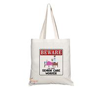 Coralgraph Inc TB978 Beware of the Senior Care Worker Novelty Present Gift Printed Eco-Friendly Stylish Long Handled Tote Shoulder Bag