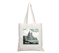 Coralgraph Natural Reusable Shopping Souvenir Tote Bag Featuring Cities and Landmarks in United Kingdom (Whitby Abbey)