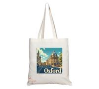 Coralgraph Natural Reusable Shopping Souvenir Tote Bag Featuring Cities and Landmarks in United Kingdom (Oxford 2)