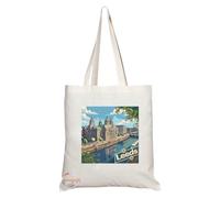 Coralgraph Natural Reusable Shopping Souvenir Tote Bag Featuring Cities and Landmarks in United Kingdom (Leeds2)