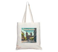 Coralgraph Natural Reusable Shopping Souvenir Tote Bag Featuring Cities and Landmarks in United Kingdom (Manchester 2)