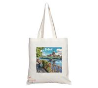Coralgraph Natural Reusable Shopping Souvenir Tote Bag Featuring Cities and Landmarks in United Kingdom (Belfast Castle)