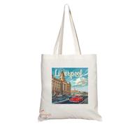 Coralgraph Natural Reusable Shopping Souvenir Tote Bag Featuring Cities and Landmarks in United Kingdom (Liverpool 2)