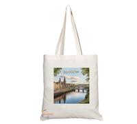 Coralgraph Natural Reusable Shopping Souvenir Tote Bag Featuring Cities and Landmarks in United Kingdom (Glasgow)