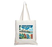 Coralgraph Natural Reusable Shopping Souvenir Tote Bag Featuring Cities and Landmarks in United Kingdom (Brighton Pier)