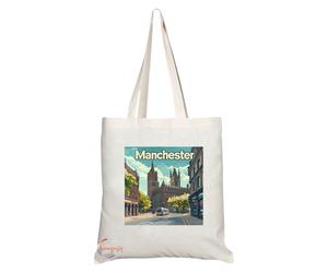 Coralgraph Natural Reusable Shopping Souvenir Tote Bag Featuring Cities and Landmarks in United Kingdom (Manchester 2)