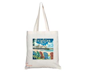 Coralgraph Natural Reusable Shopping Souvenir Tote Bag Featuring Cities and Landmarks in United Kingdom (Brighton Pier)