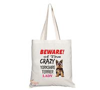 Coralgraph TB525 BEWARE! of the CRAZY YORKSHIRE TERRIER LADY Novelty Present Gift Printed Eco-Friendly Stylish Long Handled Tote Shoulder Bag