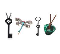 Coraline Costume - Coraline Dragonfly Hair Clip, Coraline Key Necklace And Green Seeing Stone Necklace, Coraline Keyring, Coraline Merch Merchandise, Halloween Cosplay Movie Props Jewellery Set (A)
