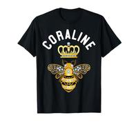 Coraline Name Coraline Birthday Queen Crown Bee Coraline T-Shirt