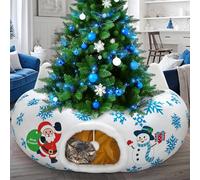 CORALMEE Christmas Cat Tunnel Bed for Indoor Cat, Cat Tunnel with Christmas Tree Skirt, Santa Claus and Snowman Peekaboo Cat Cave Donut Tunnel with Ball Interactive Pet Toy for Indoor Felines Gift