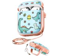 Coralogo for AirPods 2/1 Case with Safety Lock - Cute Cartoon for AirPods 1st/2nd Generation for Women Girls Fashion Stylish Dinosaur Pattern Design Kawaii Girly Girlish Hard Protective Cover