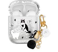 Coralogo for Airpods 2nd/1st Generation Case - Quicksand Liquid Cute Kawaii Cover Girl Women Sparkling Sparkle Glitter Bling Sparkly Aesthetic Pretty Adorable Cats Keychain Girly for Airpod 2/1 Case