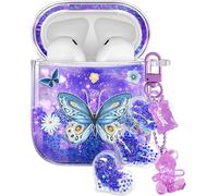 Coralogo for Airpods 2nd/1st Generation Case - Quicksand Liquid Cute Kawaii Mujer Girl Women Aesthetic Sparkling Sparkle Glitter Bling Sparkly Purple Butterfly Keychain Girly for Airpod 2/1 Case