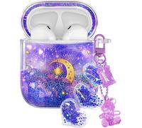 Coralogo for Airpods 2nd/1st Generation Case - Quicksand Liquid Cute Mujer Girl Women Aesthetic Sparkling Sparkle Glitter Bling Sparkly Purple Stylish Stars Moon Keychain Girly for Airpod 2/1 Case