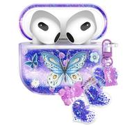 Coralogo for Airpods 3rd Generation Case - Quicksand Liquid Cute Kawaii Mujer Girl Women Aesthetic Cover Sparkling Sparkle Glitter Bling Purple Butterfly Keychain Girly for Airpods 3 Case