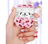Coralogo for AirPods 4 Case for Women - Cute & Protective Kawaii Girls Girly Fashion Design Cover with Cartoon Acrylic Keychain for Apple for AirPods 4th Generation Case, Cherry Bow