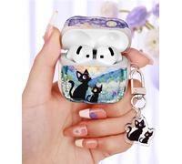 Coralogo for AirPods 4 Case for Women - Cute & Protective Kawaii Girls Girly Pretty Design Cover with Cartoon Acrylic Keychain for Apple for AirPods 4th Generation Case, Black Cat