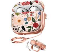 Coralogo for AirPods 4 Case with Safety Lock - Cute Cartoon for Women Girls Fashion Stylish Beige Flower Pattern Design Kawaii Girly Girlish Hard Protective Cover for AirPods 4th Generation 2024