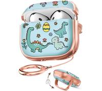 Coralogo for AirPods 4 Case with Safety Lock - Cute Cartoon for Women Girls Fashion Stylish Dinosaur Pattern Design Kawaii Girly Girlish Hard Protective Cover for AirPods 4th Generation 2024