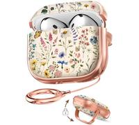 Coralogo for AirPods 4 Case with Safety Lock - Cute Cartoon for Women Girls Fashion Stylish Retro Flower Pattern Design Kawaii Girly Girlish Hard Protective Cover for AirPods 4th Generation 2024