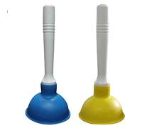 Coralpearl Hand Drain Plunger Small Force Pump Cleaner Plumber Helper Unclogger Tool Short Little Clog Remover for Kitchen Sink, Bathroom Toilet, Shower Tub in 4 Inch Cup 9" Bar Handle (Blue+Yellow)