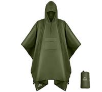 Coralrain Hooded Rain Poncho Lightweight Waterproof Unisex Raincoat Jacket with Pocket for Men Women Adult, Green, One Size