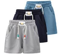 Coralup 3 Pack Kids Shorts Sports Running Boy Summer Short Set Active 3 Pcs Gray+Navy+Blue 1-2Years