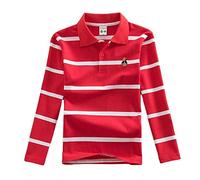 Coralup Boys Cotton Long Sleeve T-Shirt Tops Kids School Striped Polo Shirts 3-14 Years (stripe6, 7-8Years)