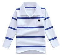 Coralup Boys Cotton Long Sleeve T-Shirt Tops Kids School Striped Polo Shirts 3-4 Years