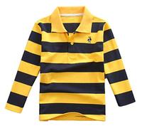 Coralup Boys Cotton Long Sleeve T-Shirt Tops Kids School Striped Polo Shirts 5-6 Years