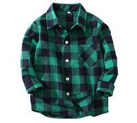 Coralup Boys Girls Cotton Long Sleeve Casual Plaid Flannel Shirt Kids Checked Button Down Shirts Green 4-5Years