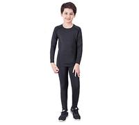 Coralup Kids Compression Sets Sport Base Layer Boys Thermal Underwear Suits Fitness Clothing 2PCS Black&Gray 12-13Years