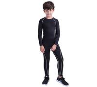 Coralup Kids Compression Sets Sport Base Layer Boys Thermal Underwear Suits Fitness Clothing 2PCS Black&Grey 10-11Years