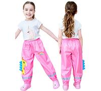 Coralup Little Boys Girls Reflective Waterproof Rain Pants Little Girls Mud Dirty Proof Trousers Kids Lightweight Rainwear Pink 2-3 Years