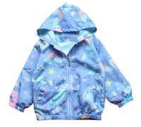Coralup Little Girls Hooded Jacket Waterproof Windbreaker Coats Thin Unicorn Printed Blue 8-9Years