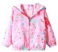 Coralup Little Girls Hooded Jacket Waterproof Windbreaker Coats Thin Unicorn Printed Pink 2-3Years