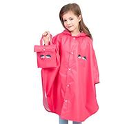 Coralup Students Hooded Rain Poncho Durable Waterproof Windbreaker Kids Raincoat Kindergarten Girls Rainwear Red HerHaid 10-12 Years