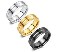 Corato 3PCS Stainless Steel Rings for Men, 8MM Titanium Rings for Men, Black Gold Silver Mens Wedding Band Set, Grooved Center Matte Brushed Finish Polished Ring Comfort Fit 7-12, 5 UK, No Gemstone