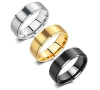 Corato 3Pcs Titanium Rings for Men 8mm, Black Gold Silver Mens Wedding Band Set Stainless Steel Matte Brushed Finish Stepped Edges Comfort Fit Ring for Men Women Size 7-12, 8 UK, Stainless Steel, No