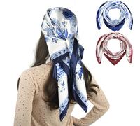 corciova 2 Pcs 35 x 35 Square Curly Hair Scarf for Black Women Silk Headband Tie Sleeping at Night Fashion Bandanas Headscarf, Circles (Blue + Red), Large
