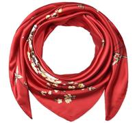 corciova 35 x 35 Large Square Silk Like Red Floral Hair Scarf Headscarf Curly Headband Tie Sleeping at Night Fashion Bandana