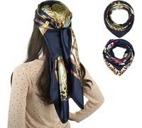 corciova 35 x 35 Women Square Silk Like Hair Scarf Head Sleeping Wrap Satin Headscarf, 111 Navy and 151 Oxford Blue, Large