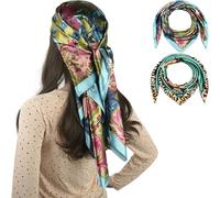 corciova 35 x 35 Women Square Silk Like Hair Scarf Head Sleeping Wrap Satin Headscarf, 178 Pink Turquoise and 151 Aqua, Large