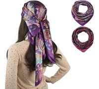 corciova Headscarf 35x35 Square Silk Feeling Polyester Satin, Paisley (Purple Fuchsia), 2 Pcs