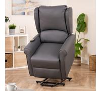 Corcoran 76Cm Grey Bonded Leather High Back Mobility Aid Electric Lift Assist Rise Recliner Arm Chair With Massage And Heat
