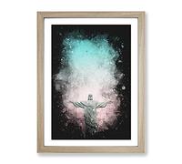 Corcovado In Rio De Janeiro Brazil Abstract Paint Splash Modern Framed Print | A4 Oak Framed Wall Art | Ready to Hang | Abstract Fantasy Picture | Living Room Bedroom Lounge Office