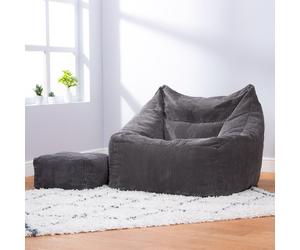 Cord Armchair Bean Bag Chair and Footstool, Natural Stone, Large, 100 cm x 75 cm