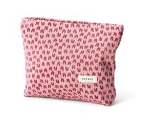Cord Cosmetic Bag with Heart Pattern Vintage - Large Jacquard Fabric Makeup Bag with Cotton Lining Travel Toiletry Bag for Cosmetics, Skin Care and Care Products 26 × 18 cm